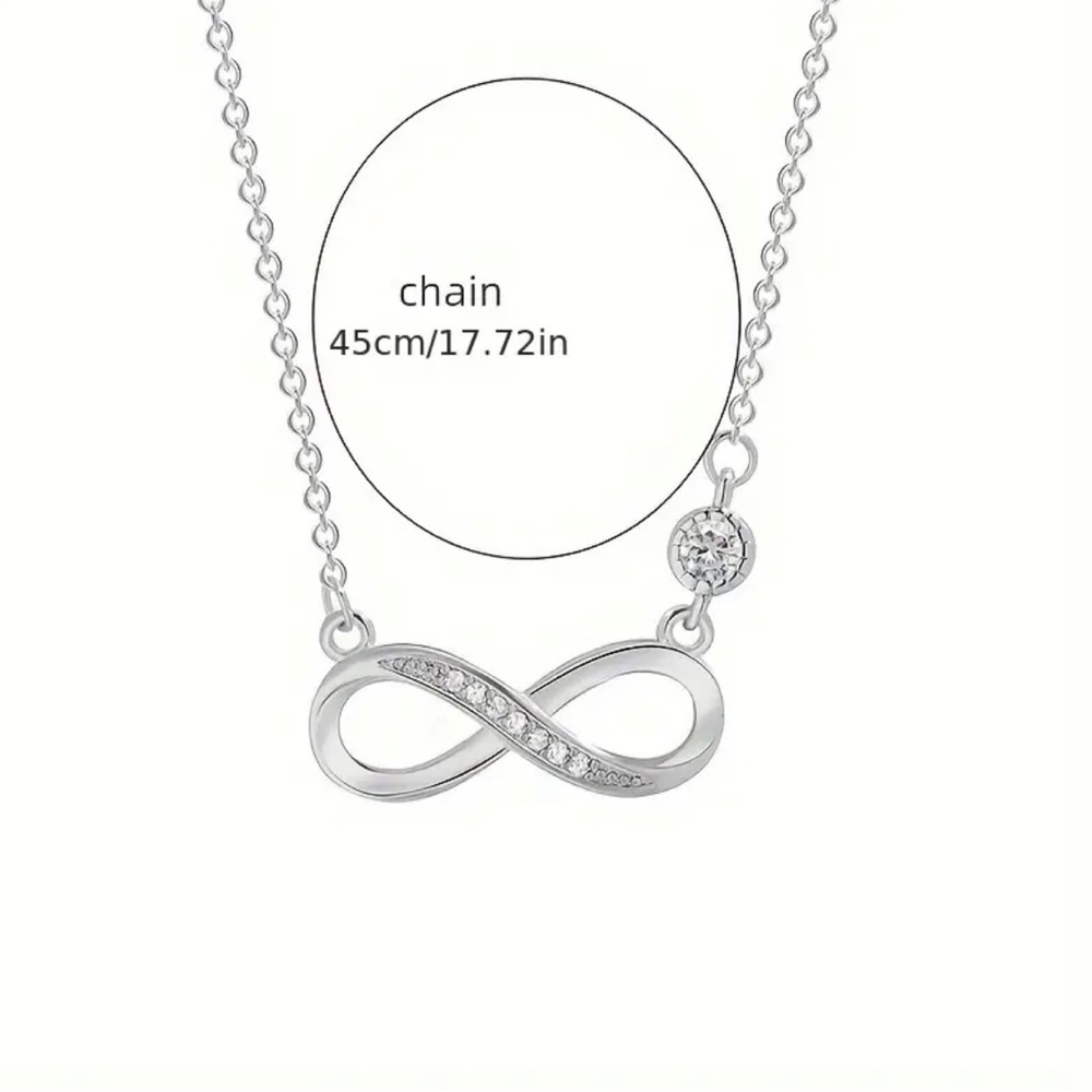 New Sterling Silver White Sapphire Infinity Design Chain Minimalist Necklace - Picture 7 of 14